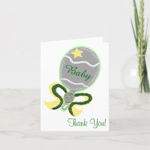 Cartão De Agradecimento Obrigado Chá de fraldas Elegante Rattle