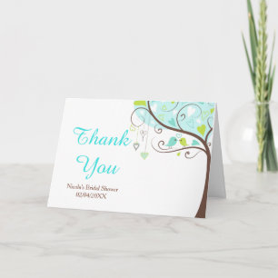 Cartão De Agradecimento Obrigado Chá de Noiva Floral Verde e Azul com Páss