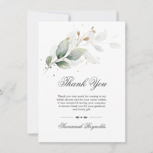 Cartão De Agradecimento OBRIGADO Chá de panela Greenery Botanical Dourado