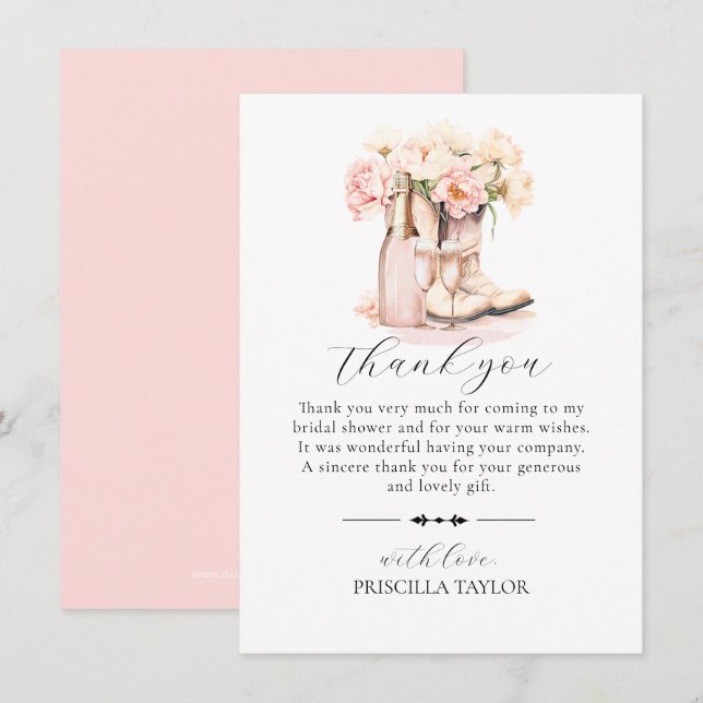 Cartão De Agradecimento OBRIGADO, CHÁ DE PANELA Pink Cowgirl Boots (Frente/Verso)