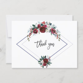 Cartão De Agradecimento Obrigado Charm Burgundy Floral Pine Navy Casamento