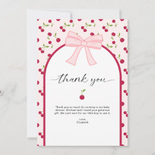 Cartão De Agradecimento Obrigado Cherry on Top Baby Shower Coquette Rosa