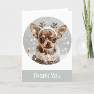 Cartão De Agradecimento Obrigado Chihuahua Reindeer Dog De Natal
