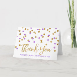 Cartão De Agradecimento Obrigado Chuveiro Nupcial Confetes Dourado Roxo
