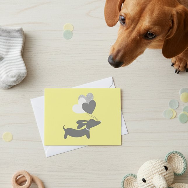 Cartão De Agradecimento Obrigado cinzento amarelo do chá de fraldas do (Yellow dachshund baby shower thank you cards)