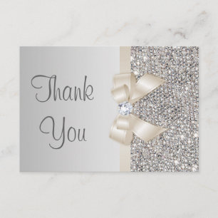 Cartão De Agradecimento Obrigado claro dos Sequins da prata do arco de