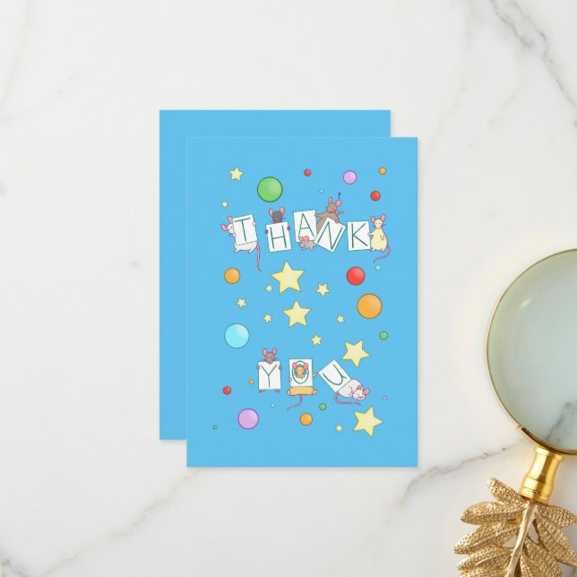 Cartão De Agradecimento Obrigado, Colorida Camundongos (Frente/Verso In Situ)