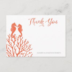 Cartão De Agradecimento Obrigado coral do cavalo marinho você