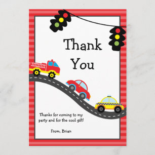 Cartão De Agradecimento Obrigado da festa de aniversário dos carros você