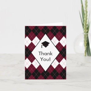 Cartão De Agradecimento Obrigado da graduação você Argyle preto & verme