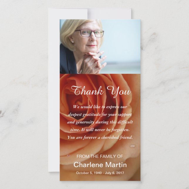 Cartão De Agradecimento Obrigado da simpatia você floral fúnebre memorável (Frente)