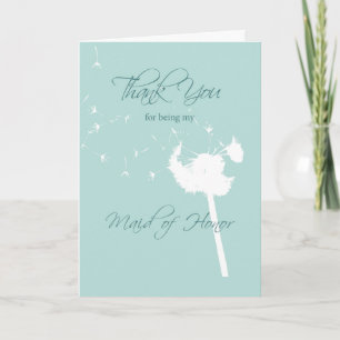 Cartão De Agradecimento Obrigado Dama de Honra Dandelion on Teal