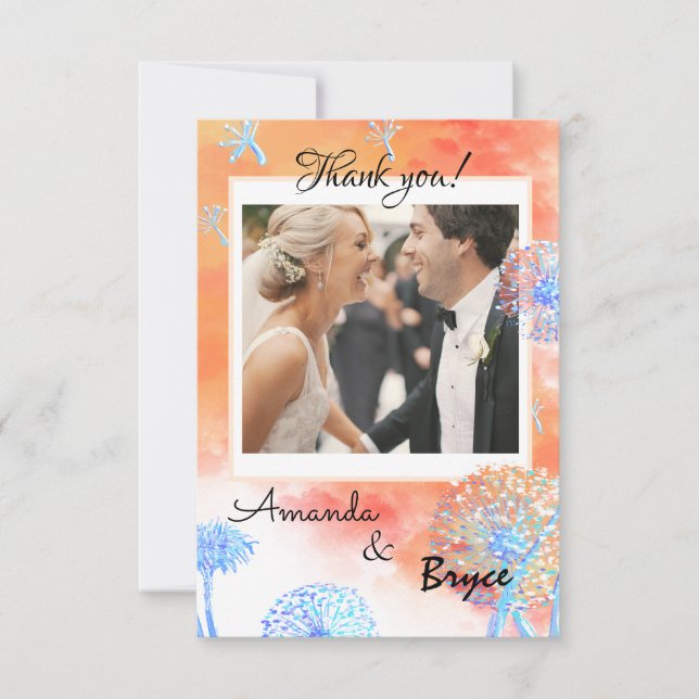 Cartão De Agradecimento Obrigado Dandelion e nuvens de aquarelas (Frente)