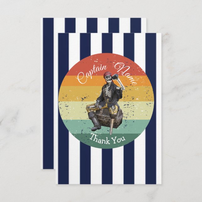 Cartão De Agradecimento obrigado de aniversário .Pirata náutica (Frente/Verso)