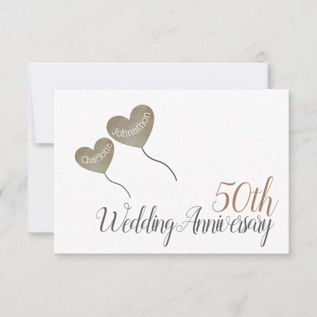 Cartão De Agradecimento obrigado de balão cardíaco do Ouro 50º Aniversário (Frente)