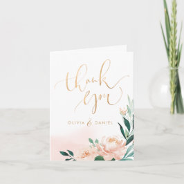 Cartão De Agradecimento Obrigado de caligrafia floral de pêssego do românt
