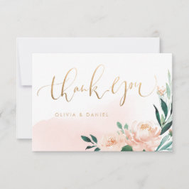 Cartão De Agradecimento Obrigado de caligrafia floral de pêssego do românt
