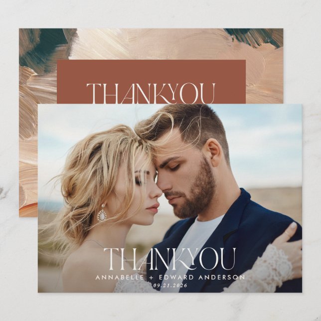 Cartão De Agradecimento Obrigado de casamento 1, você, terracotta, pintou (Frente/Verso)