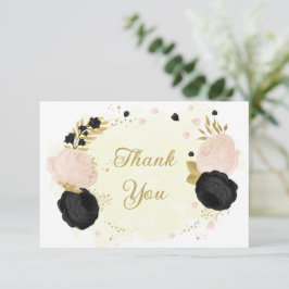 Cartão De Agradecimento obrigado de casamento botânico preto e rosa