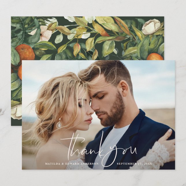 Cartão De Agradecimento Obrigado de casamento com fotos de citros (Frente/Verso)