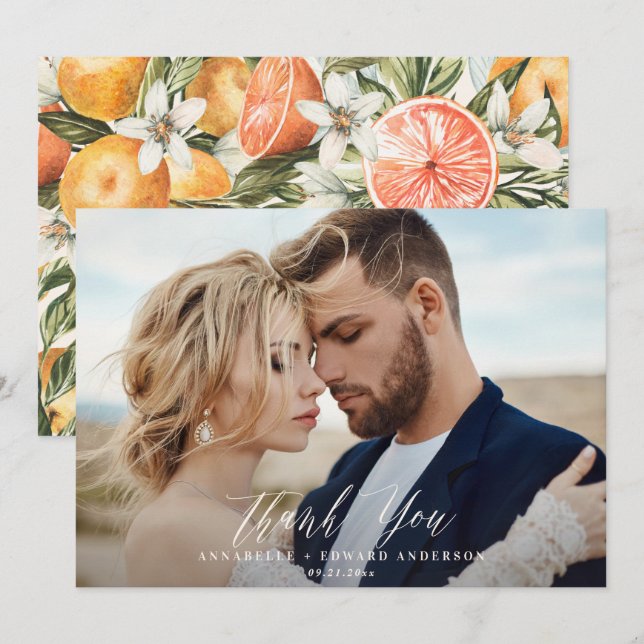 Cartão De Agradecimento Obrigado de casamento com fotos de citros (Frente/Verso)