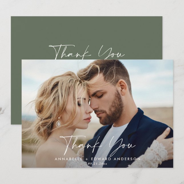 Cartão De Agradecimento Obrigado de casamento com fotos que você fala verd (Frente/Verso)