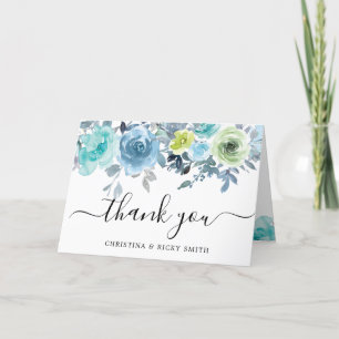 Cartão De Agradecimento Obrigado de Casamento das Flores de Água da Blue R