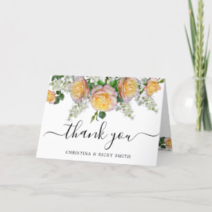 Cartão De Agradecimento Obrigado de Casamento das Flores de Buquê de Rosa