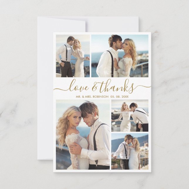 Cartão De Agradecimento Obrigado de Casamento de Colagem de Fotos por Obri (Frente)