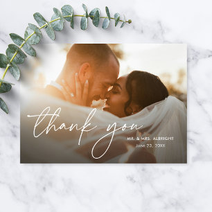 Cartão De Agradecimento Obrigado de Casamento de Fotos de Script Branco Mi