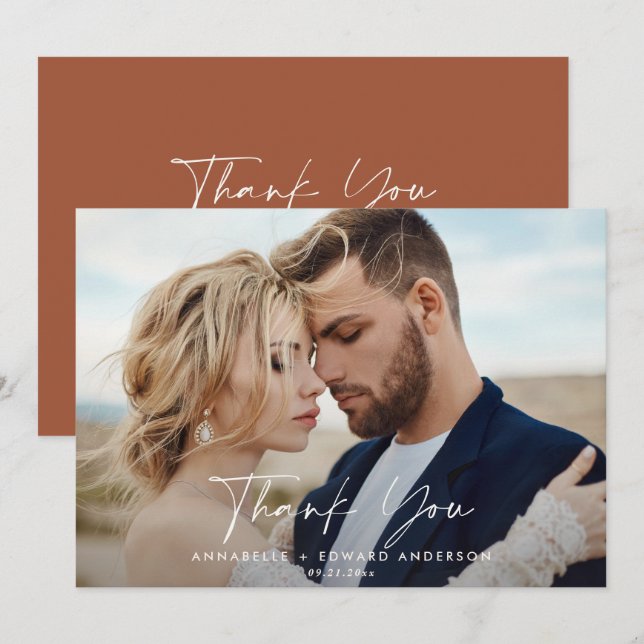 Cartão De Agradecimento Obrigado de casamento de fotos de você teracotta m (Frente/Verso)