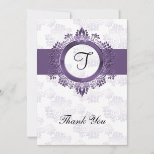 Cartão De Agradecimento obrigado de casamento do monograma roxo florescent