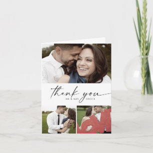 Cartão De Agradecimento Obrigado de Casamento Dobrado da Colagem de Fotos