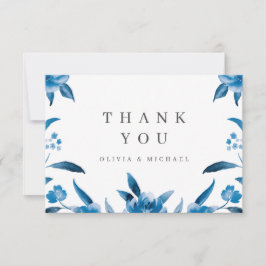 Cartão De Agradecimento Obrigado de casamento floral azul e branco