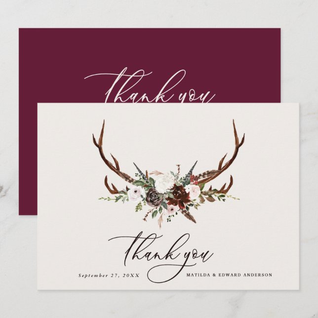 Cartão De Agradecimento obrigado de casamento russo elegante, botânico (Frente/Verso)