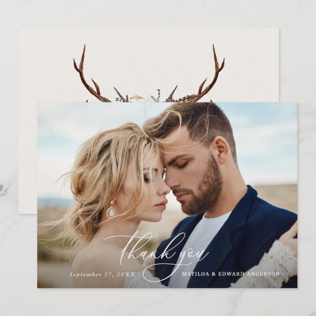 Cartão De Agradecimento Obrigado de casamento russo elegante você botânico (Frente/Verso)