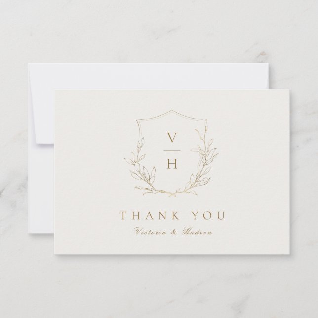 Cartão De Agradecimento obrigado de casamento simples e Dourada crista bot (Frente)