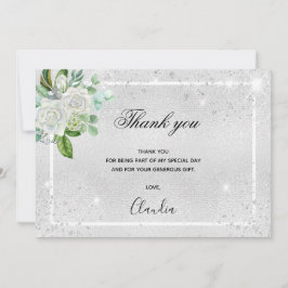 Cartão De Agradecimento Obrigado de fotos florais com brilho prateado de a