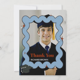 Cartão De Agradecimento Obrigado de fotos onduladas azul-claro retro preto