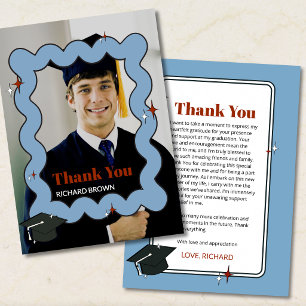 Cartão De Agradecimento Obrigado de fotos onduladas azul-claro retro preto