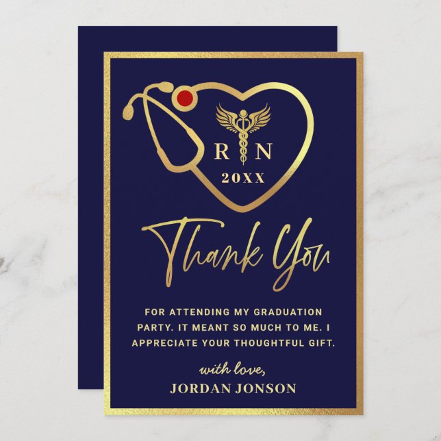 Cartão De Agradecimento Obrigado de Graduação da Escola de Enfermagem Mode (Frente/Verso)