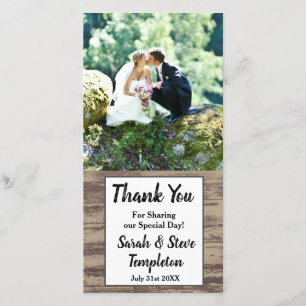 Cartão De Agradecimento Obrigado de madeira rústico da foto do casamento