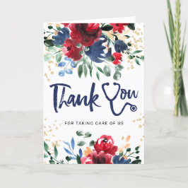 Cartão De Agradecimento Obrigado de mama estetoscópio de flor vermelha