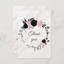 Cartão De Agradecimento obrigado de mármore botânico de flores pretas e co
