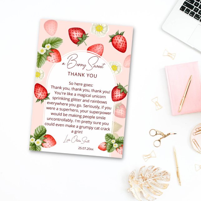Cartão De Agradecimento Obrigado de morango (Strawberry thank you cards strawberries modern arch cute berry sweet thank you)