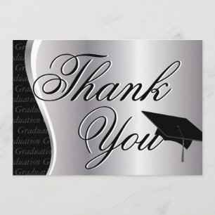 Cartão De Agradecimento Obrigado de prata e preto da graduação você