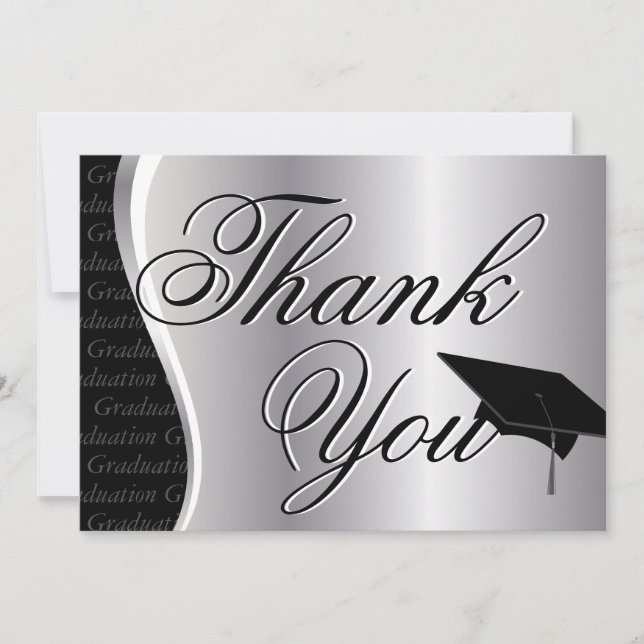 Cartão De Agradecimento Obrigado de prata e preto da graduação você (Frente)