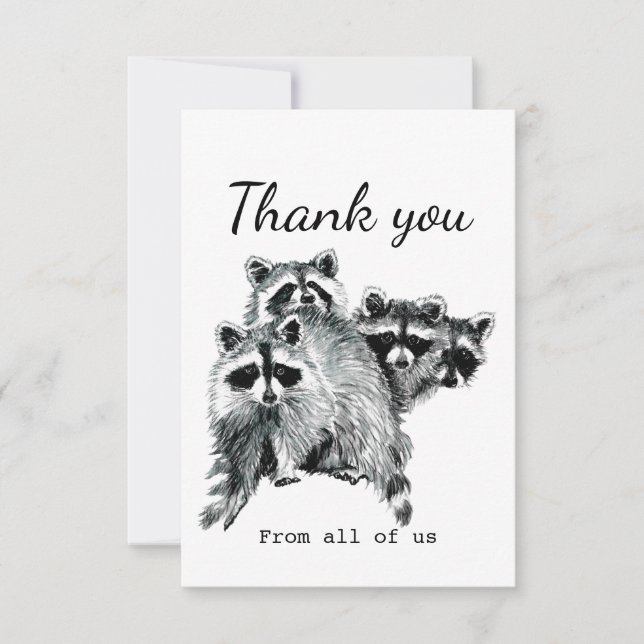 Cartão De Agradecimento Obrigado De Todos Nós, Engraçado Raccoon Animal Ar (Frente)
