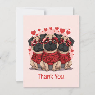 Cartão De Agradecimento Obrigado Dia de os namorados Pug Dogs