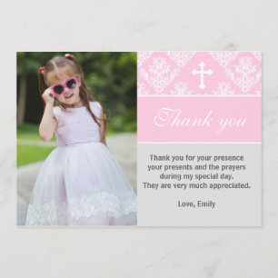 Cartão De Agradecimento Obrigado do baptismo você nota o rosa feito sob
